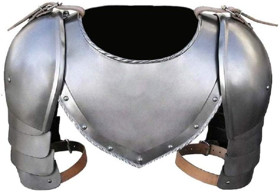 Metal Medieval Iron Gorget Spaulders Arm Shoulder Set Viking Crusader Pauldrons Armor Silver