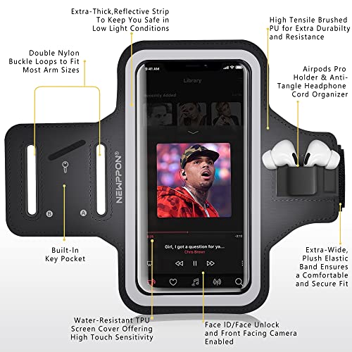 Newppon Cell Phone Running Armband :With Airpods Pro Holder Case For Iphone Pro Max Plus Mini Se (14/13/12/11/X/Xs/Xr/8/7) Galaxy Ultra Plus Edge Note (22/21/20/10/9/8) & Key Pocket & Adjustable Strap #TOP3