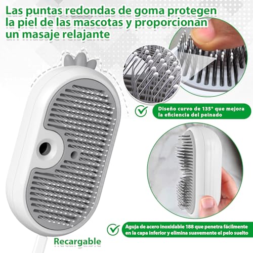 Miniatura 4 de Cepillo Vapor Para Gatos Con Botón De Liberación, Recargable Cepillo Gato Vapor Para Pelo Largo Y Corto Gatos Perros Conejos, Autolimpiable Cepillo Para Gatos Para Mascotas Con Pelo Suelto Blanco