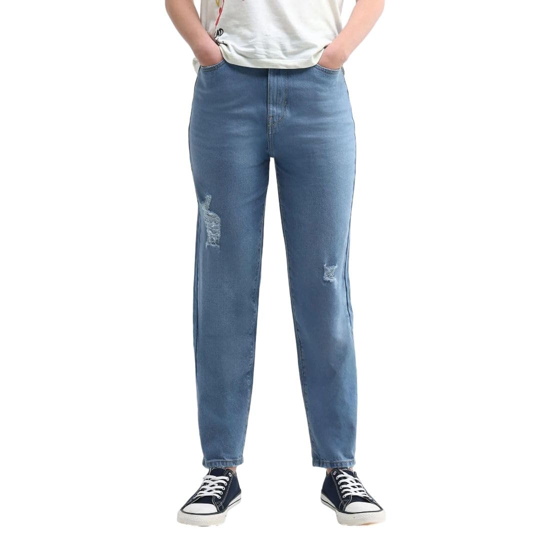Women's Mom Fit Jeans| Solid | High Rise | Stretchable | Jeans for Woman-image-21