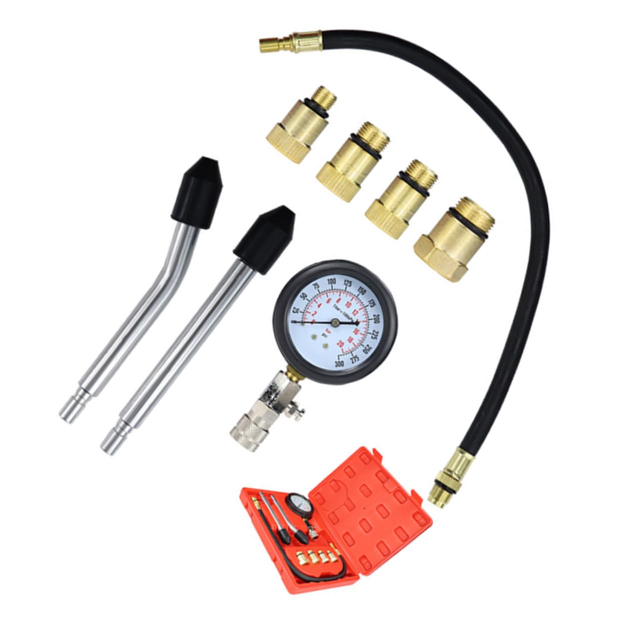 MUCKLILY Compression Tester Pressure Gauge Kit for Cars and Motorcycles Accurate Cylinder Pressure Measurement with Quick Coupling Range Includes Molded Case for Easy Storage Red
