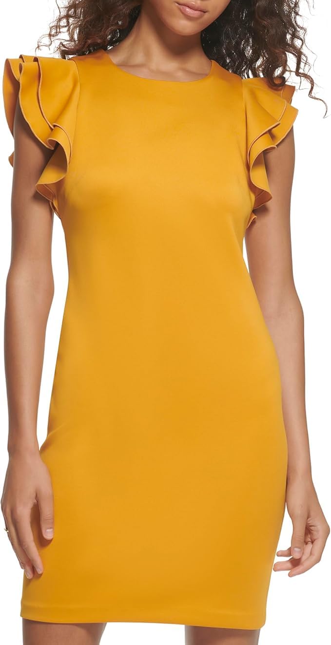 Tommy Hilfiger Women's Sleeveless Ruffle Hem Jewel Neck Crepe Sheath Mini Dress