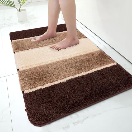 Paradise Products Rutschfeste Badematte, super saugfähig, wasserfest, maschinenwaschbarer Teppich, Badematten, weiche, dicke Mikrofaser, saugfähig, Badezimmerteppich, Bodenmatte (Braun/Beige, 60 x 110