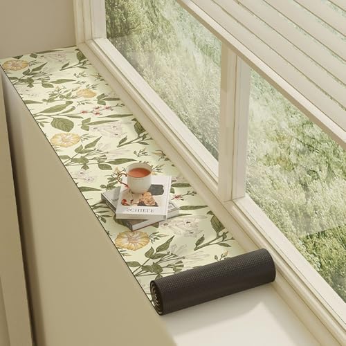 PVCレザー製窓枠プロテクター 薄型窓枠マット 犬猫用パーチベンチ 無地/花柄/パンダ柄窓枠装飾キャップ 滑り止めパッド(Green,79x12in(201x30cm))