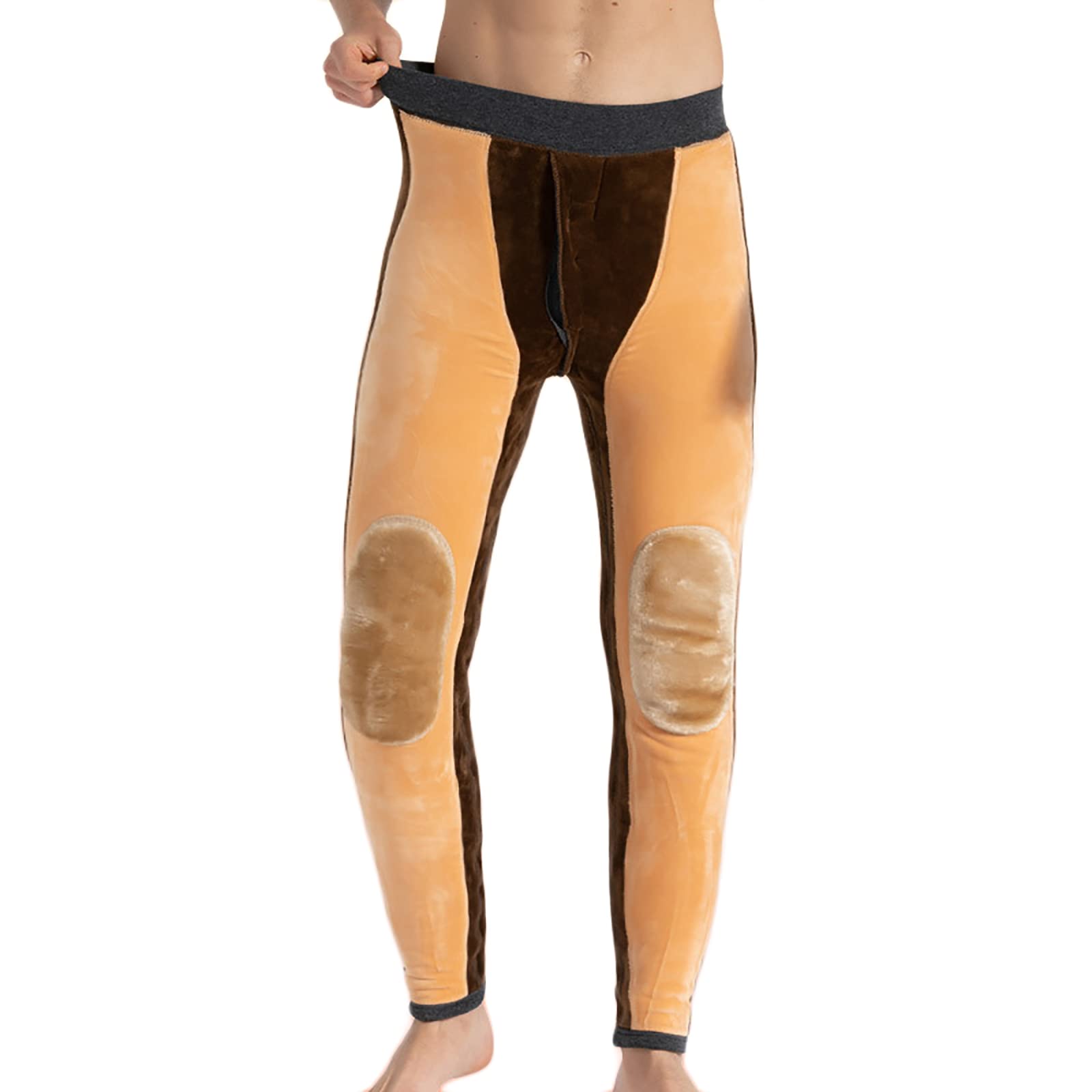 Pantaloni Termici da Uomo Invernali Foderati Termico Leggings Pantaloni Inverno(Size:3XL,Color:Giallo)