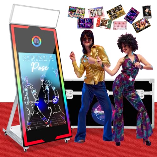 Magic Mirror Photo Booth, 65-43in InteractiveTouch Screen Photo Booth Machine with Flight Case,RGB Light,Instant Print for All Types of Photography Needs (White, 65-43)