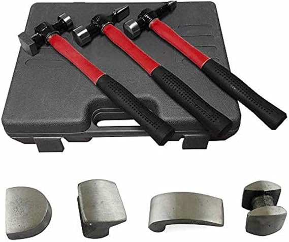 BARGAINS-GALORE 7Pc Autobody Repair Tool Kit - Dent Car Panel Dolly Beating Hammers, Dollies Shapers Set With Carry Case | Automotive Vehicle, Cars, Vans Body Fixing Tools | Diy