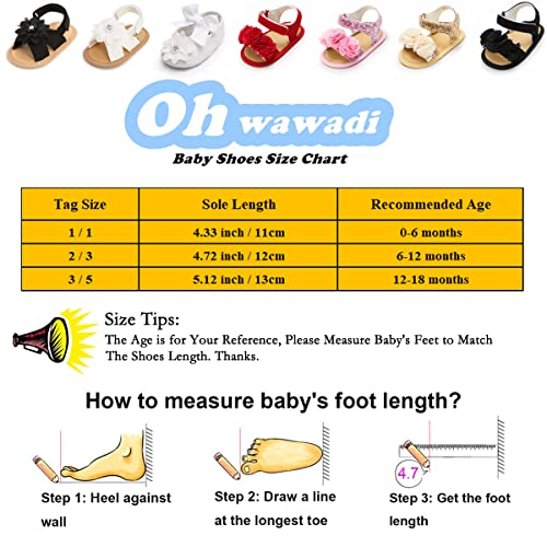 Ohwawadi Baby Girl White Sandals Mary Jane Flats Soft Sole Floral Princess Christening Baptism Wedding Dress Shoes With Headband For Newborns, Infants #TOP5