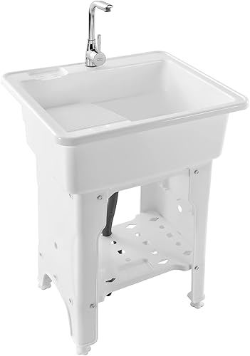 Fregadero de plástico independiente con tabla de lavadero, 25.6 pulgadas de ancho x 22.44 pulgadas de profundidad x 31.5 pulgadas de alto, fregadero