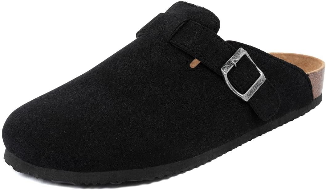 Nautica Men’s Clog Mule Sandals, Slip On Comfort Shoes with Adjustable Buckle, Vegan Suede Upper, Cork Footbed, Arch Support for Everyday Wear