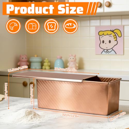 Vunanvu Stampo Per Pane Tostato Con Coperchio 32X12X11,5Cm Teglia Antiaderente Per Pane Tostato In Acciaio Al Carbonio Stampo Pane In Cassetta Con Fori Di Ventilazione Per Pane Toast E Torte, Oro - 2