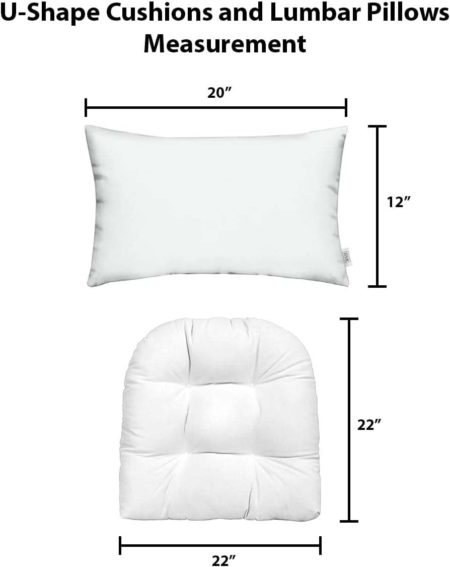 RSH DECOR: Tufted U-Shapes & Lumbars 2 of Each | 22" x 22” & 20" x 12" | Water-Resistant Spun Fabric | Outdoor Wicker Cushions & Support Pillows for Patio Furniture | Gray/Grey