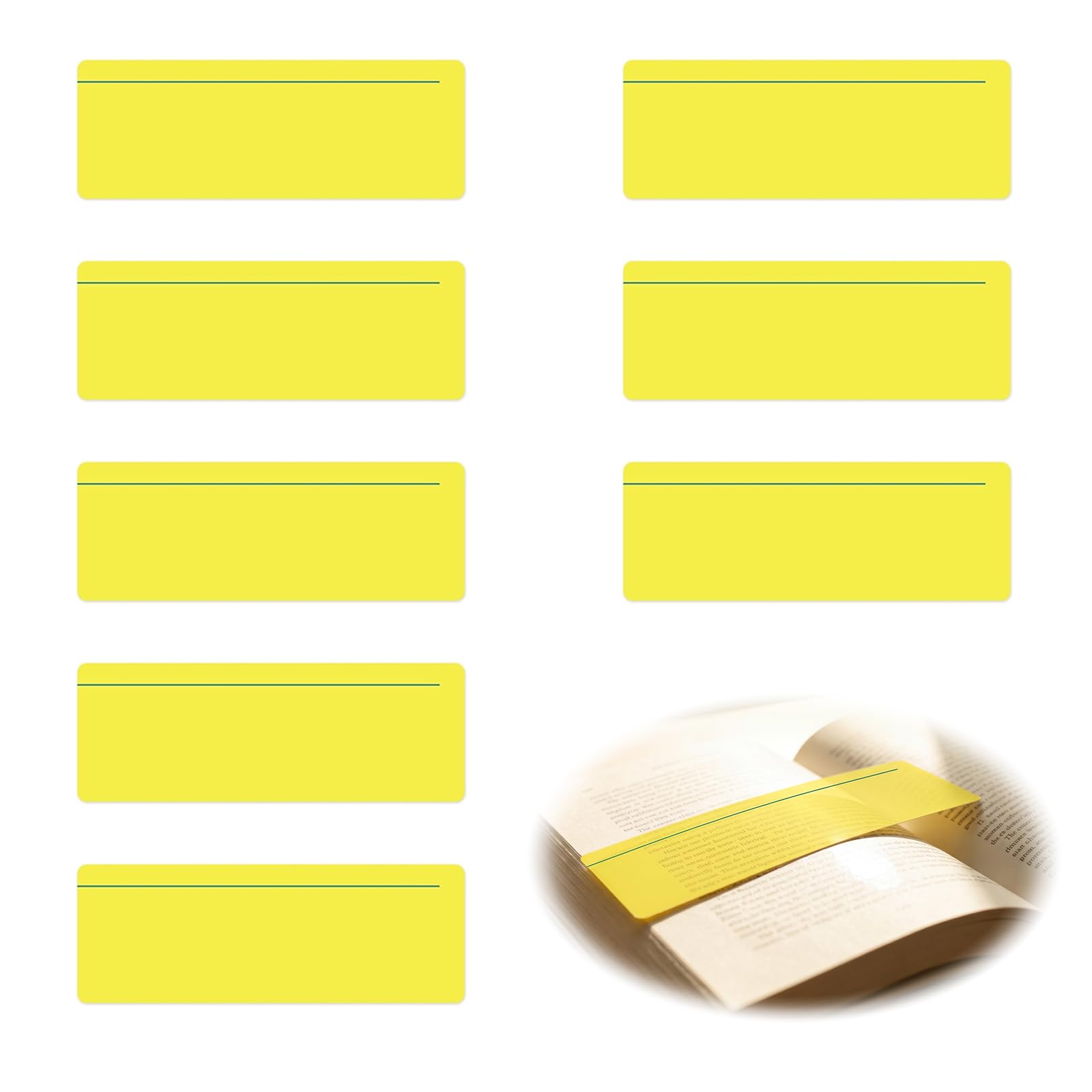 8 Pack Large Yellow Reading Strips with Line Ready to Use Thicker PET Coloured Overlays Anti Glare Tracking Rulers Highlighting Bookmarks for Classroom School Visual Stress Aid
