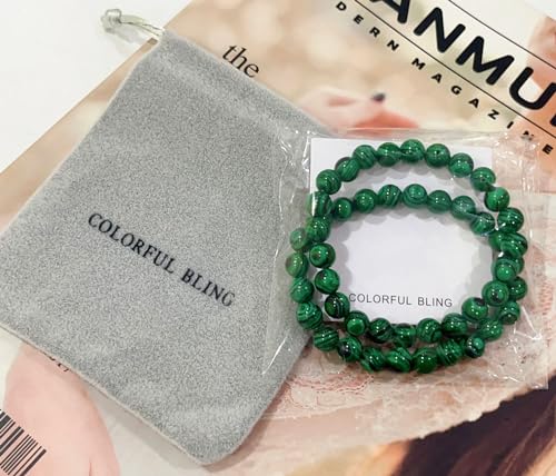 COLORFUL BLING Natural Malachite Bracelet Set,Handmade Gemstone Beaded Stretch Bracelets for Women Men Yoga Bracelet Natural Stone Crystal Beads Bracelets4