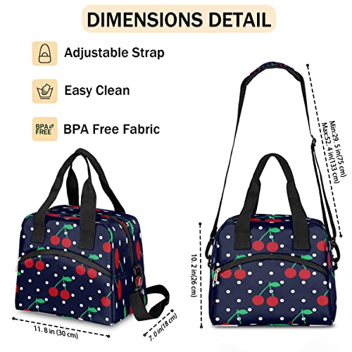 Koblen Cherry Fruits Dots Insulated Lunch Bag For Women Men Reusable Lunch Box Cooler Tote Shoulder Bag Lunch Container For Adult Office Work Picnic Travel Outdoor #TOP3