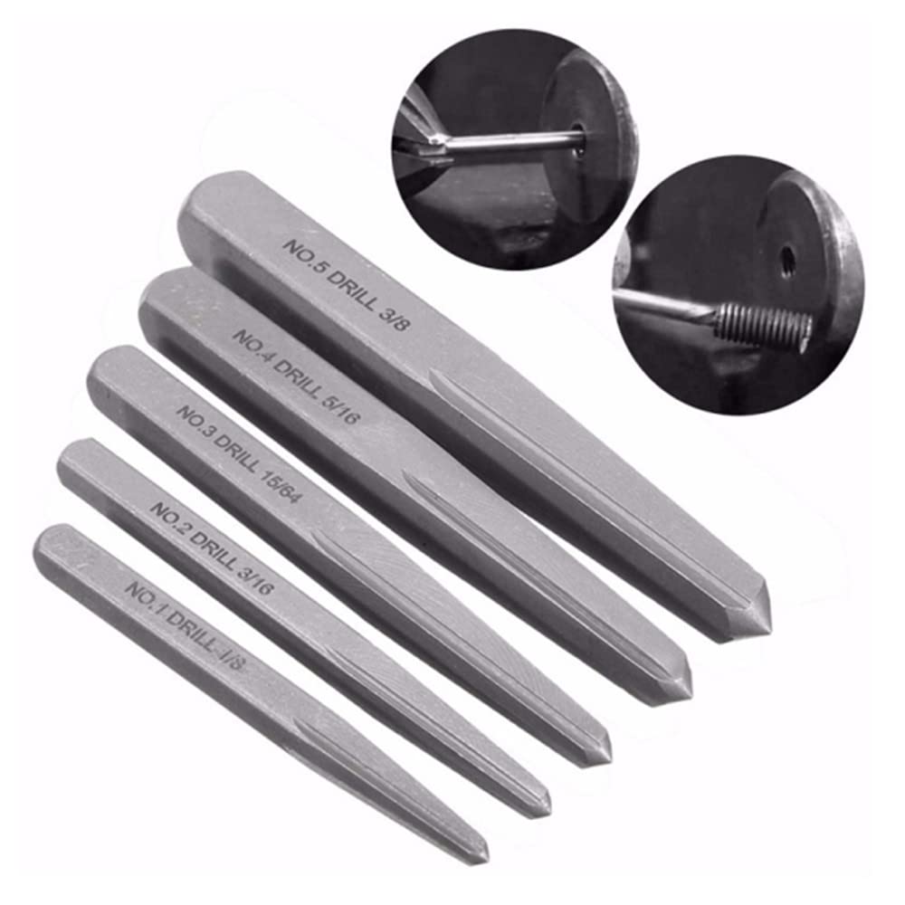Screw Extractor Kit 5Pcs Straight Fluted Screw Extractor Set Carbon Stee Broken Damaged Bolt Easy Out Removal Tool Square Type for Household Use and Professional Electrician