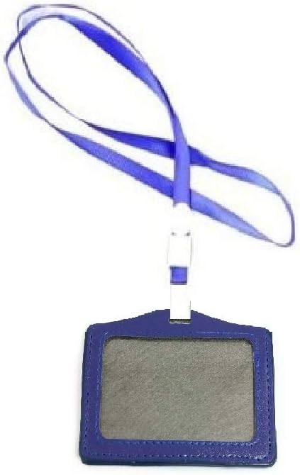 Leather ID Badge Holder Lanyard for ID Identity Security Cards Neck String Clip (BLUE)