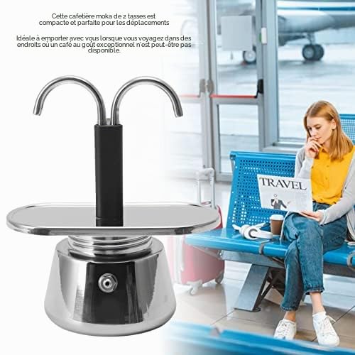 Acouto Cafetière Moka Pot en Acier Inoxydable, 100 ML, 2 Tasses, Double Bec, Italien DIY, pour Maison et Camping