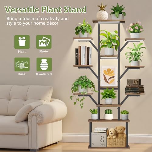 Image of Plant Stand Indoor with Grow Lights - 12 Tiered Metal Plant Shelf with Drawer, 65 inch Large Plant Stand for Indoor Plants, Holds 16 Plant Pots, Flower Holder Plant Rack for Living room, Patio, Bedroom