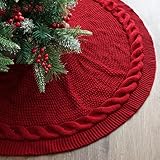 36 Inch Christmas Tree Skirt: Pencil Tree Skirt for 6FT Tree, Cable Knit Wine Red Small Tree Skirt, Vintage Tree Skirts, Rustic Farmhouse Christmas Decorations
