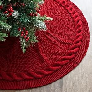 Limbridge knitted christmas tree skirt 36 inches wine red tree skirt chunky cable knit thick rustic christmas tree decorations farmhouse christmas decor xmas holiday home party decorations  urban country home decor