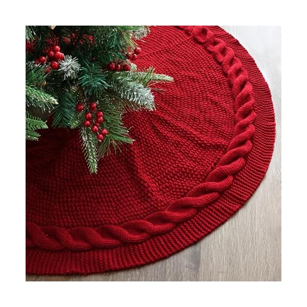 Limbridge knitted christmas tree skirt 36 inches wine red tree skirt chunky cable knit thick rustic christmas tree decorations farmhouse christmas decor xmas holiday home party decorations  urban country home decor
