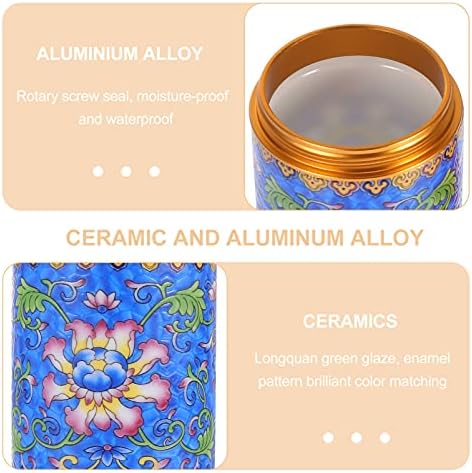 Luxshiny 7.5CM Ceramic Tea Jar Vintage Chinese Style Storage Jars Mini Tea Tins Cans Canister Traditional Tea Caddy Sealed Lids for Home Kitchen Dining Decoration Blue