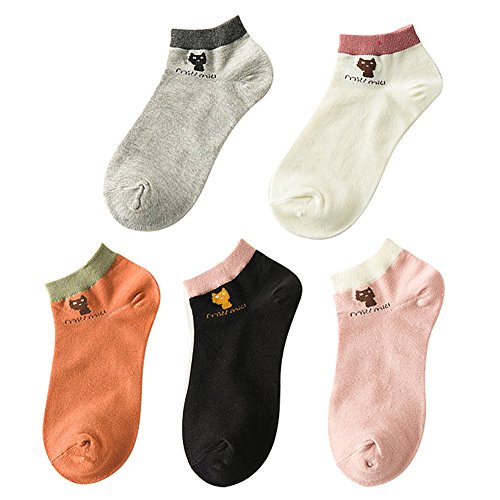 Lamdgbway 5 Paires Femmes Chaussettes Décontractée Coton Cheville pas de Show Chaussettes Un Chat Cover
