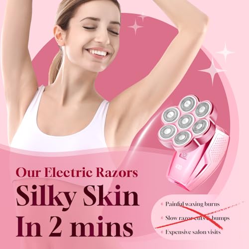 Image of Women's Electric Razor for Legs Face Bikini | 120 Min Runtime, IPX7 Waterproof, 7D Floating Head, USB-C Fast Charging, Travel Lock Design, LED Battery Display