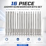 16 Pcs Long Magnetic Screwdriver Bits, 1/4 Inch Hex Shank Drill Screw Driver Bit Set 4 in 1 Multiple Powel Tools Kit, 100mm Length (Hex+Torx+Cross+Slotted Tip Bits)