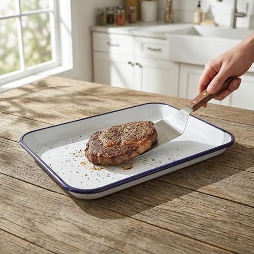 Bandeja rectangular de esmalte blanco Zerodeko para hornear juego de 2 piezas resistente 5