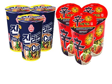 Cup Ramen Set A-21 (Ottogi Jin Mild Flavor Cup Noodle x3, Nong Shim Shin Cup Noodle x3) 컵라면 세트 A-21 (오뚜기 순한맛 진라면 x3, 농심 신 컵라면 x3)