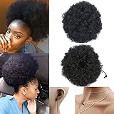 Moshina Natural Looking As Human Hair-Afro Puff Drawstring Ponytail for Black Women-Graceful Afro Black Kinky Curly Ponytail with 2 Clips-Short Afro Curly Extensions(black 1b)