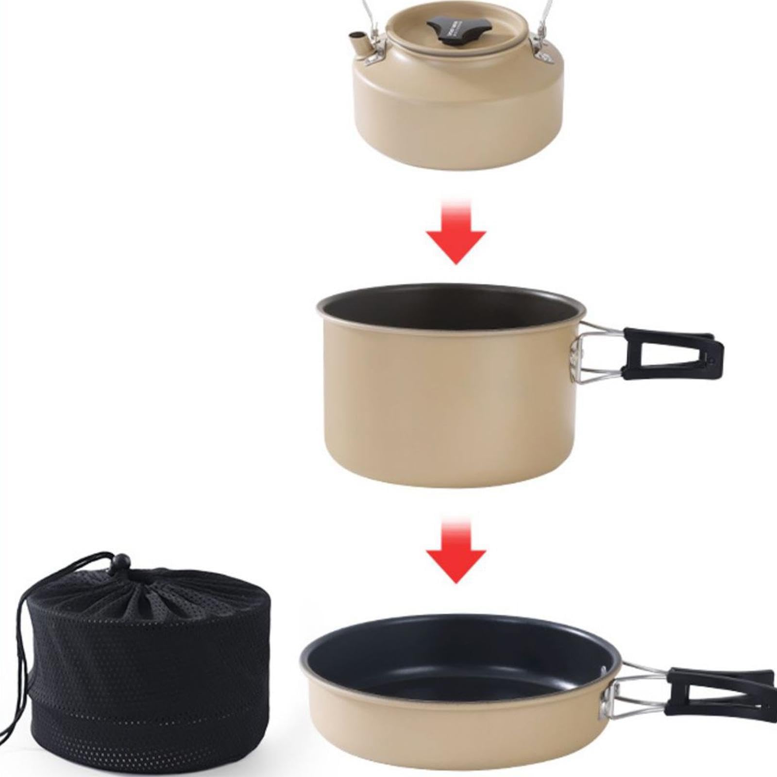 Camping Kochgeschirr Set mit Tragetasche, Kochutensilien, Outdoor Kochgeschirr, Antihaftbeschichtung