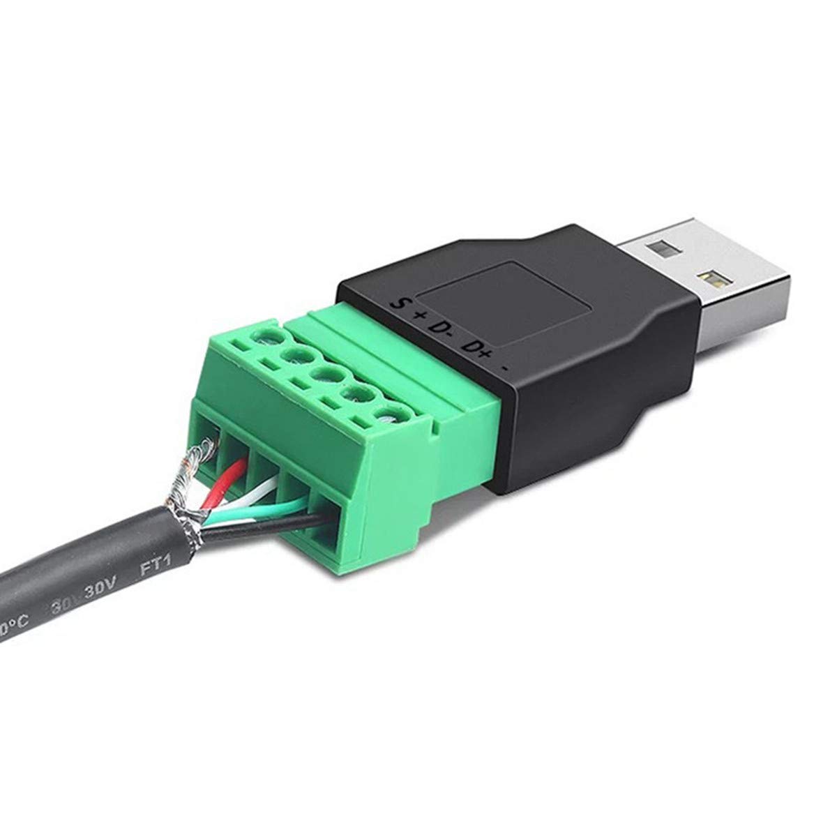 Greluma 2 Pezzi USB 2.0 A Connettore Morsetto a Vite con Un Cacciavite, USB 2.0 A Spina Maschio a 5 Pin Femmina Bullone Vite Scudo Terminale Spina Adattatore Connettore Convertitore 300V 8A