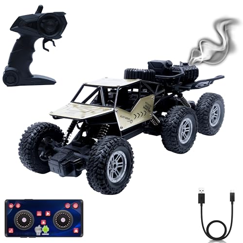 Image of Wonder 6X6 Rock Crawler Remote Control Car | Smoke Function | Abs Plastic | Body App Control | Triple Motor 6 Wheel Drive Off Road Toy with Shock Suspension Rechargeable Battery for Kids - Gold