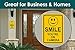 Smile You’re On Camera Sign Security Waterproof Business Yellow CCTV Video Surveillance Home Yard Warning Sign Rust Free Outdoor Fade Resistant UV Protective Ink 7”x 11” Made in USA!