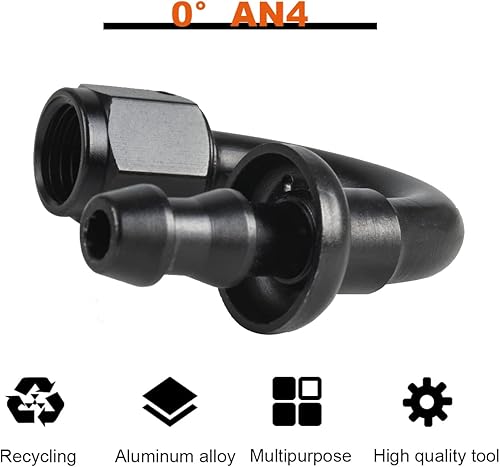 Miniatura 5 de Accesorio de extremo de manguera giratoria para línea de combustible trenzada de aluminio negro de goma con bloqueo de empuje giratorio (AN4, negro,