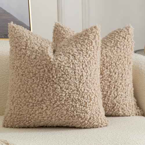 Yaertun Lot de 2 Housses de Coussin Décorative en Fausse Fourrure Taie d'oreiller en Sherpa Bouclé Douces et Duveteuses Coussin pour Canapé Sofa Lit et...