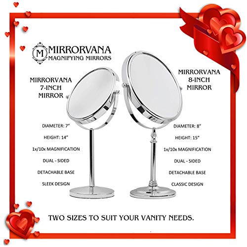 Mirrorvana Large Double Sided 10X and 1X Magnifying Makeup Mirror with Stand, 15-Inch Height and 8-Inch Wide