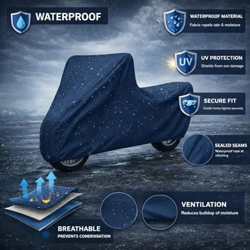 Image of Puroma-Pro Heavy Duty Waterproof Bike Cover Compatible for Shine Bikes - Outdoor Motorcycle Cover Windproof Buckle, UV Protection & Dust Resistant Full Body Cover