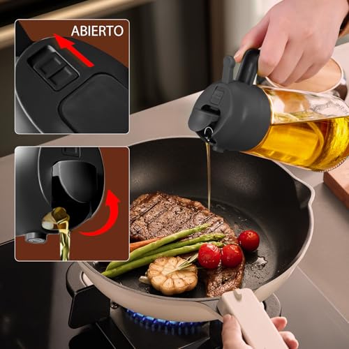 Miniatura 7 de Yarramate Pulverizador De Aceite Para Cocinar, Botella Dispensadora De Aceite De Oliva 2 En 1 Para Cocina, Botella De Aceite De Vidrio De 17 Oz 470 Ml Para Freidora De Aire, Barbacoa Negra