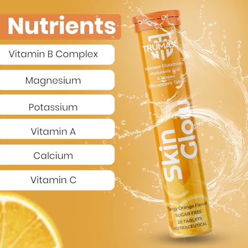 Image of Skin Glow Japanese Glutathione Effervescent Tablets - Pack of 4 (80 Tablets) | 500mg L-Glutathione with Vitamin C & Hyaluronic Acid | Tangy Orange Flavor Skin Glow Supplement for Clear, Radiant Skin