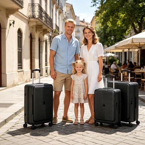 Image of Hardshell Luggage Sets 3 Piece with Spinner Wheels, Expandable Carry On Luggage with Front Open Pocket, TSA Lock, Hardside Suitcase Set for Travel, Business, Plane