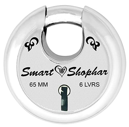 Image of Smart Shophar Steel Zip Action Medium Disc Shutter Lock 65 MM Silver, Pack of 1 with Keys /Multipurpose Hardened Shackle Padlock for Door, Gate, Shutter and Home /Drill Resistant Body
