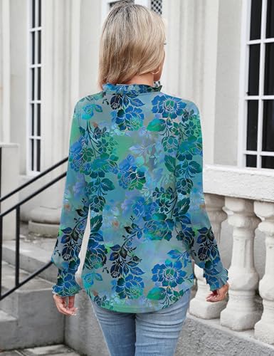 Kistore Long Sleeve Shirts for Women Pleated Cuffs Dressy Business Casual Blouses 2025 Trendy Puff V Neck Tunic Tops3