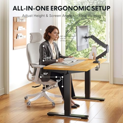 Image of FLEXISPOT EN2 55''x28'' Standing Desk with Monitor Mount Bundle, 1 inch Thick One-Piece Desktop, Fully Adjustable Single Monitor Arm with Cable Management, Bundle for Home Office, Gaming & Study, Maple