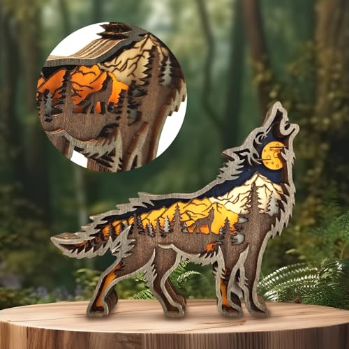 Drawelry 3D Holz Tiere Schnitzerei Skulpturen Ornament, Mehrschichtig Holz Synthese Wald Tier Gravur Regal Statuen Handwerk für Home Büro Desktop Weihnachten Neujahr Festival Dekor (Wolf) Drawelry 3D Holz Tiere Schnitzerei Skulpturen Ornament, Mehrschichtig Holz Synthese Wald Tier Gravur Regal Statuen Handwerk für Home Büro Desktop Weihnachten Neujahr Festival Dekor (Wolf)
