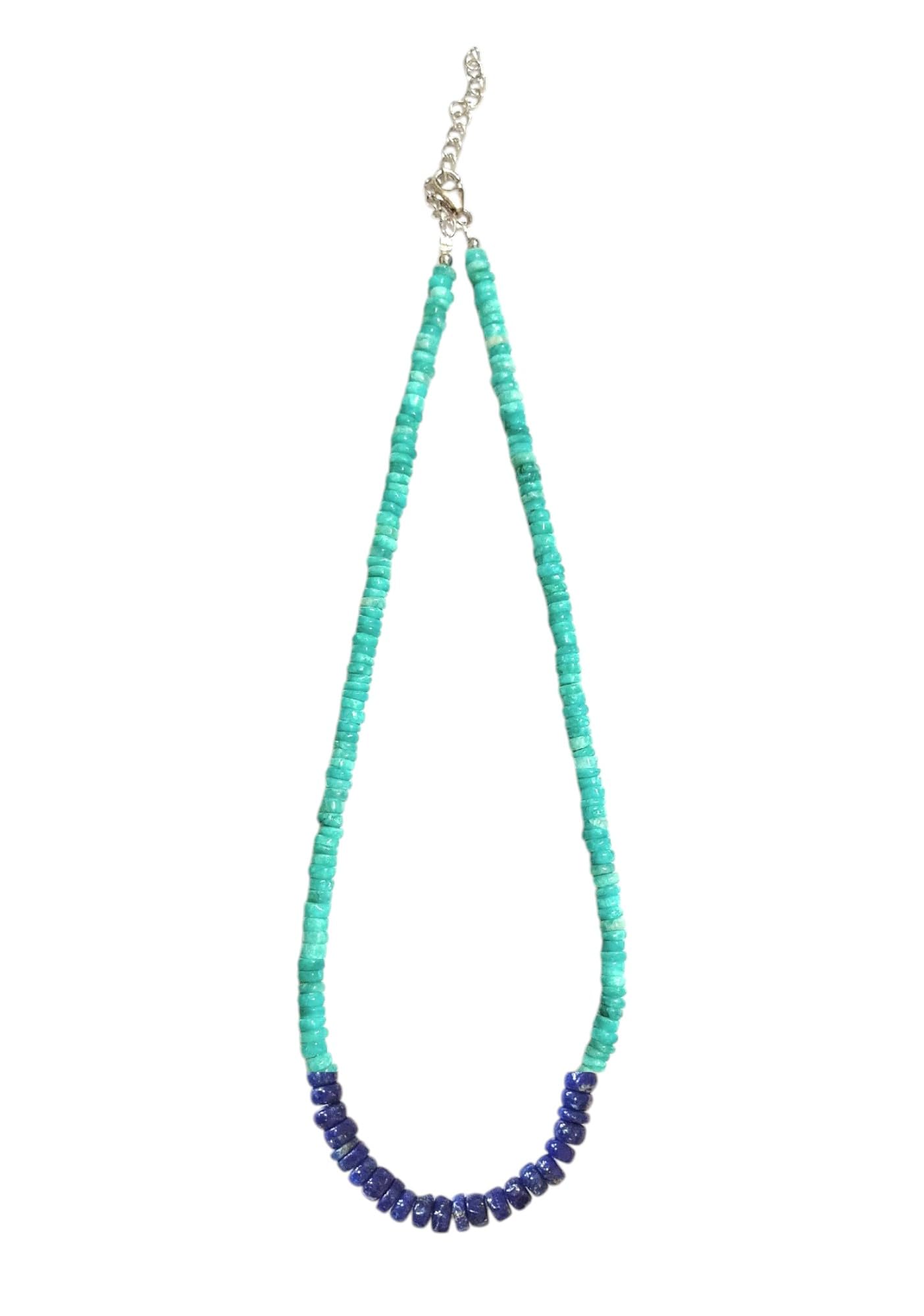 Collier amazonite et lapis lazuli hypoallergénique en argent sterling 45cm - 7