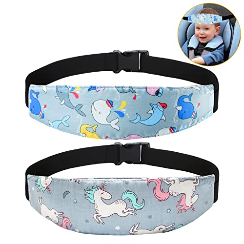 Image of Baby Carseat Head Support,Car seat Straps Pillow Support Ban,Stroller Neck Relief Strap Headrest,Slumber Sling Sleep Positioner for Toddler Infants Child Children Kids(Gray Whale）